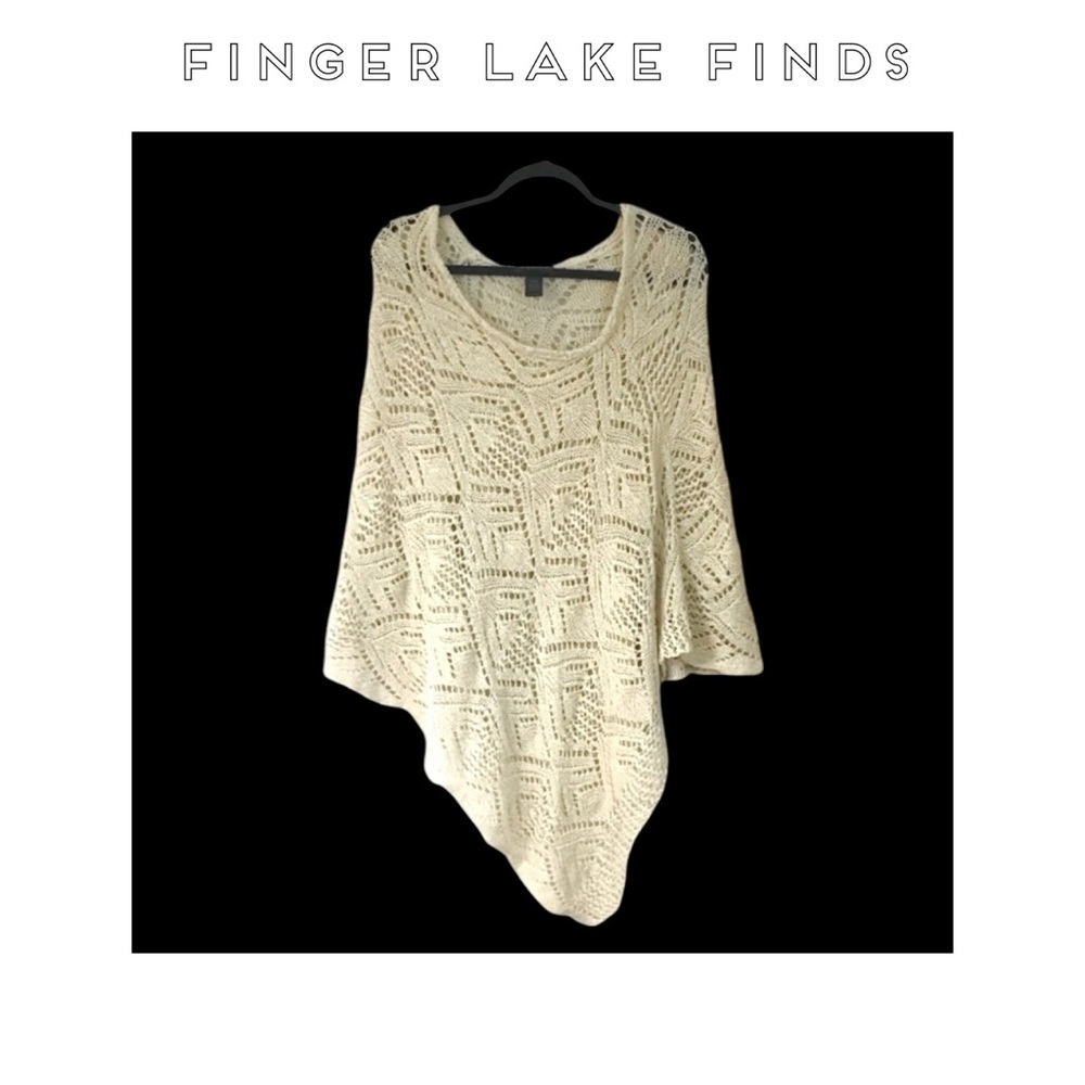 Lane Bryant Beige Cotton Blend Crocheted Poncho